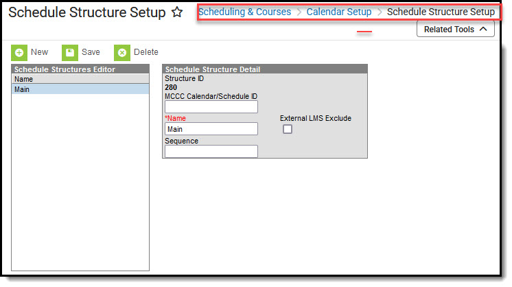 Screenshot of Schedule Structure Setup tool.