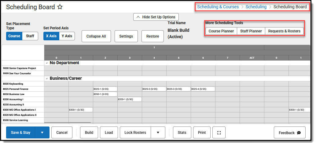 Screenshot of scheduling board - whiteboard view, with tool rights screen capture beneath.