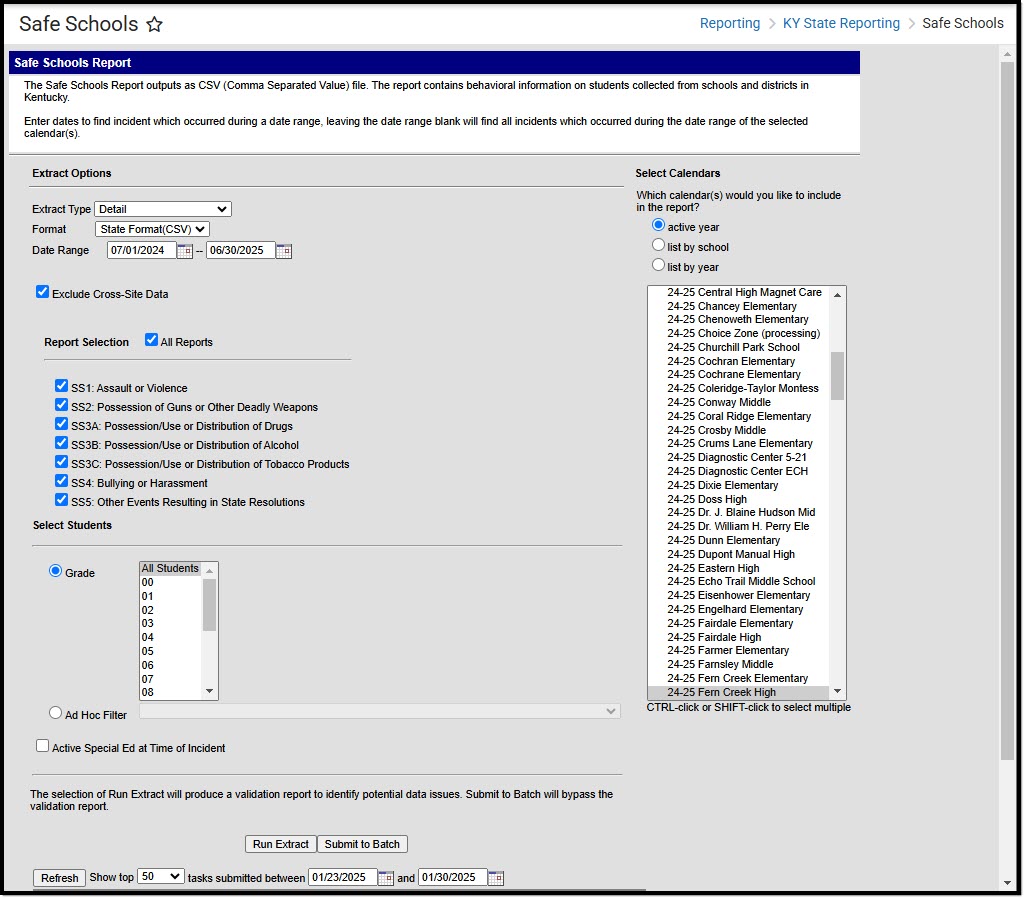 Screenshot of the Safe Schools report editor. 