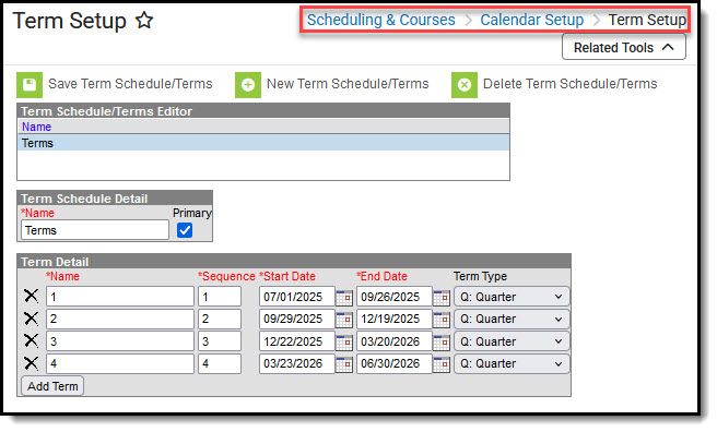 Screenshot of Term Setup tool.