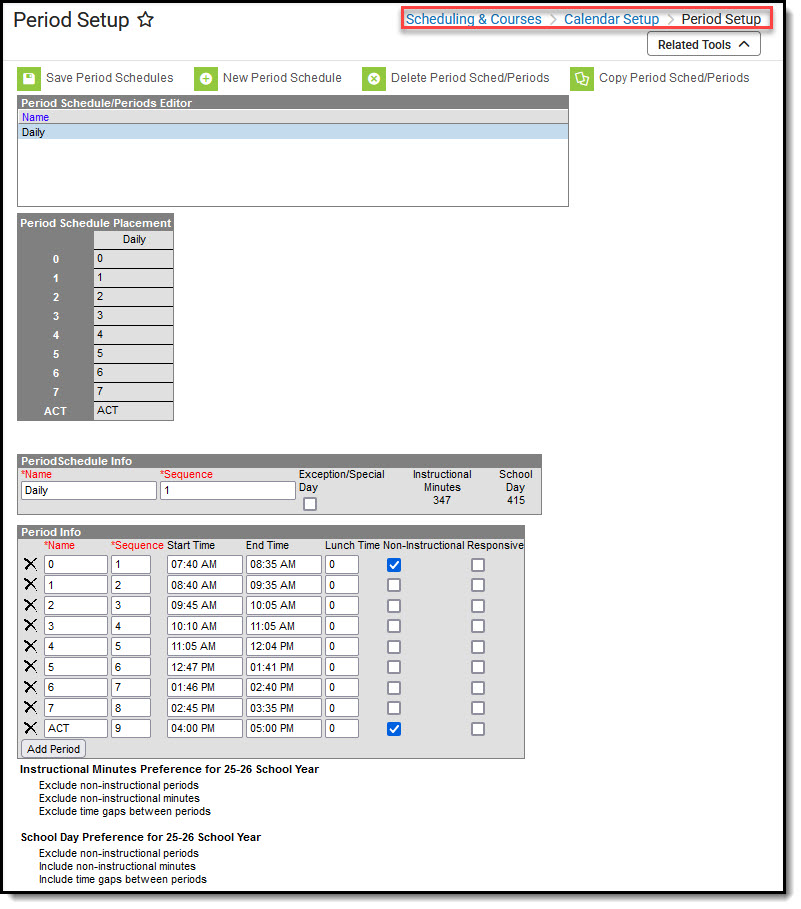 Screenshot of Period Setup tool.