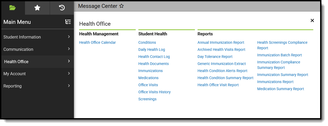 Screenshot of the suggested Health Office acess for Health Office Staff. 