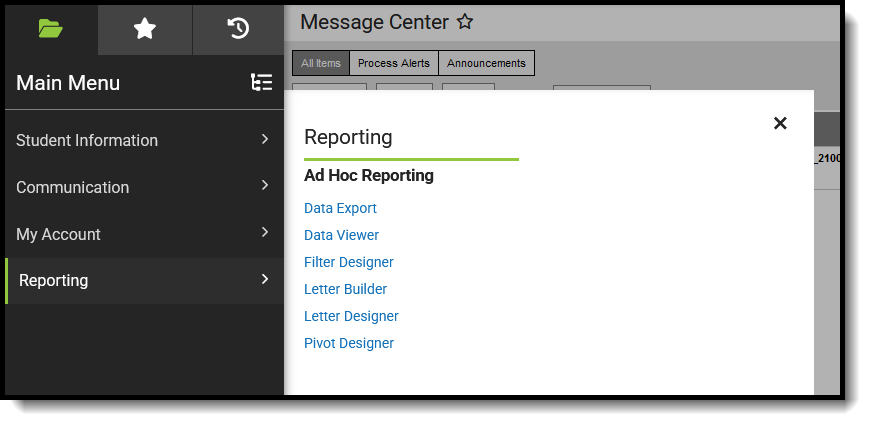 Screenshot of suggested Reporting tool rights for Ad hoc Reporting Read Only Users