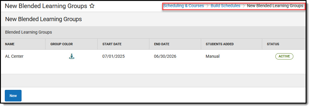 Screenshot of New Blended Learning Groups tool.