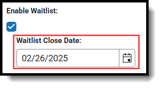 Screenshot of waitlist close date