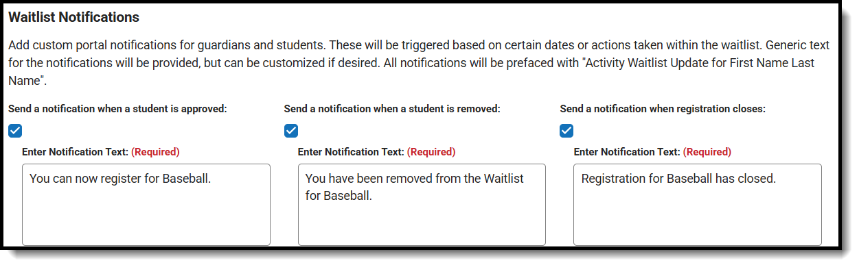 Screenshot of waitlist notifications