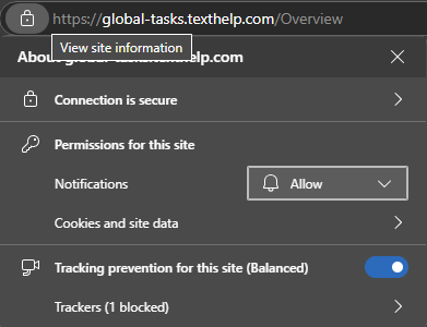 Global Tasks website settings in Microsoft Edge