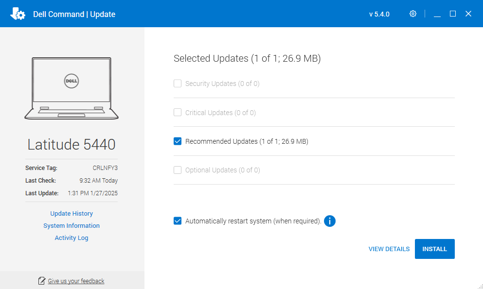 screenshot of dell command update with checkboxes for pending updates