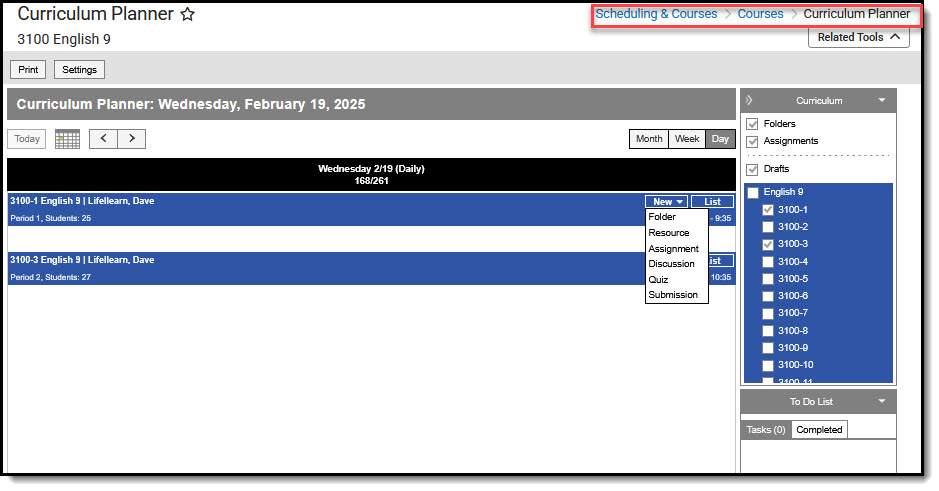 Screenshot of Curriculum Planner tool.