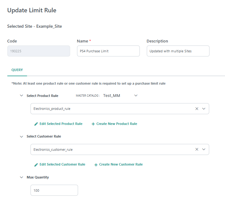 An example purchase limit rule