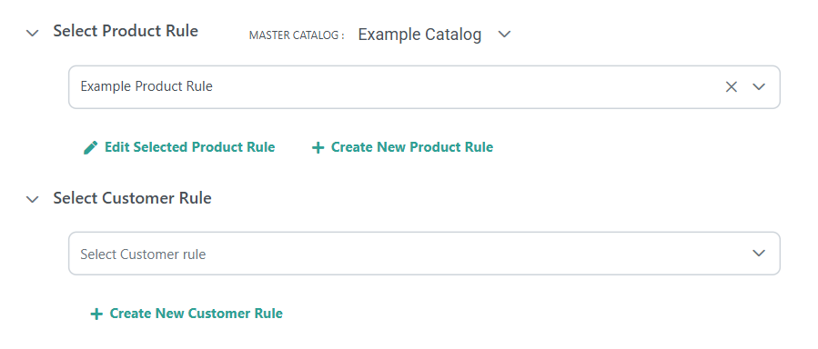 The product and customer rule selections