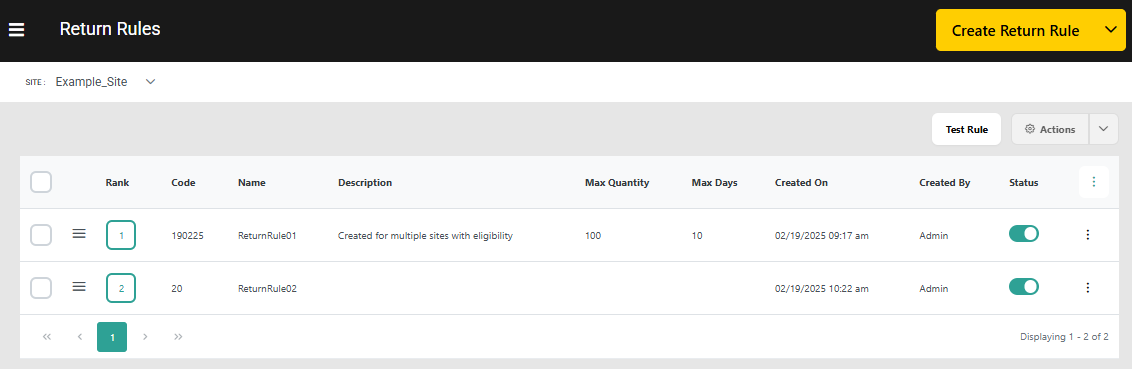 The return rules dashboard