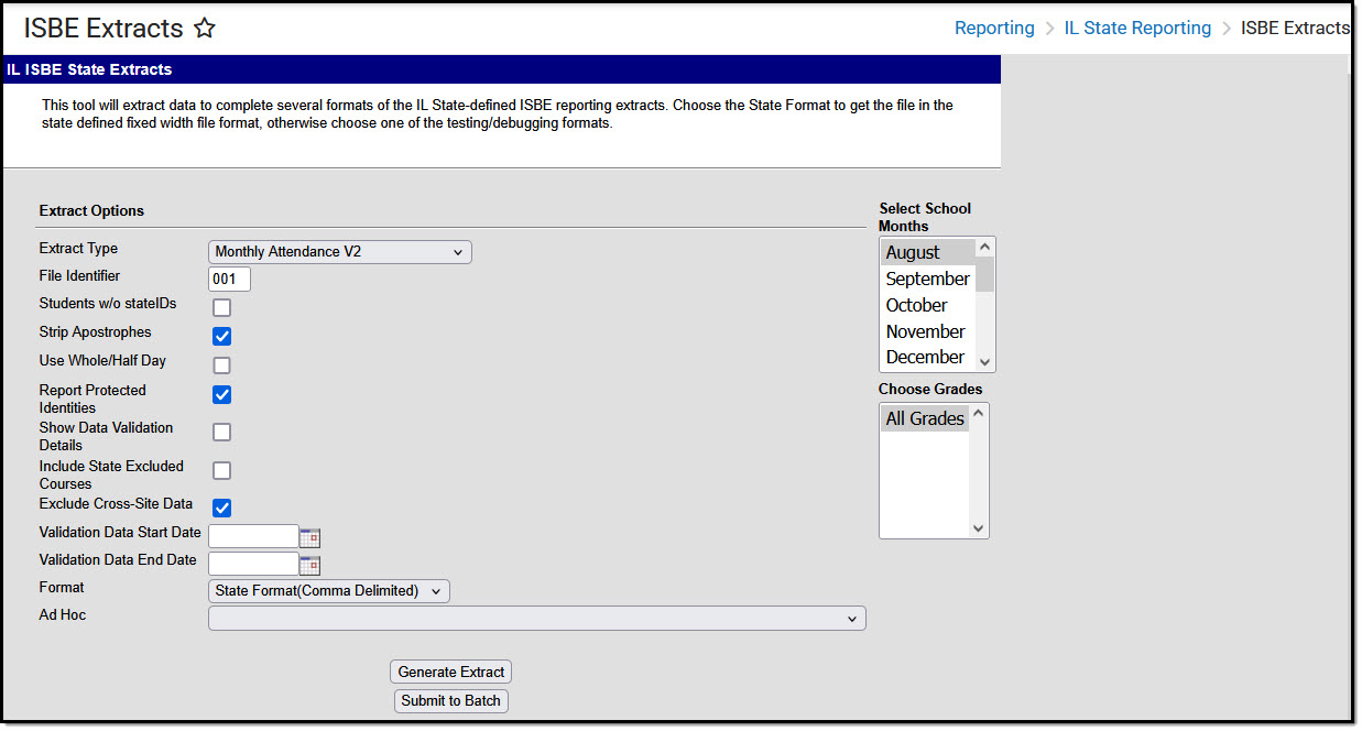 Screenshot ISBE Monthly Attendance Extract Editor.