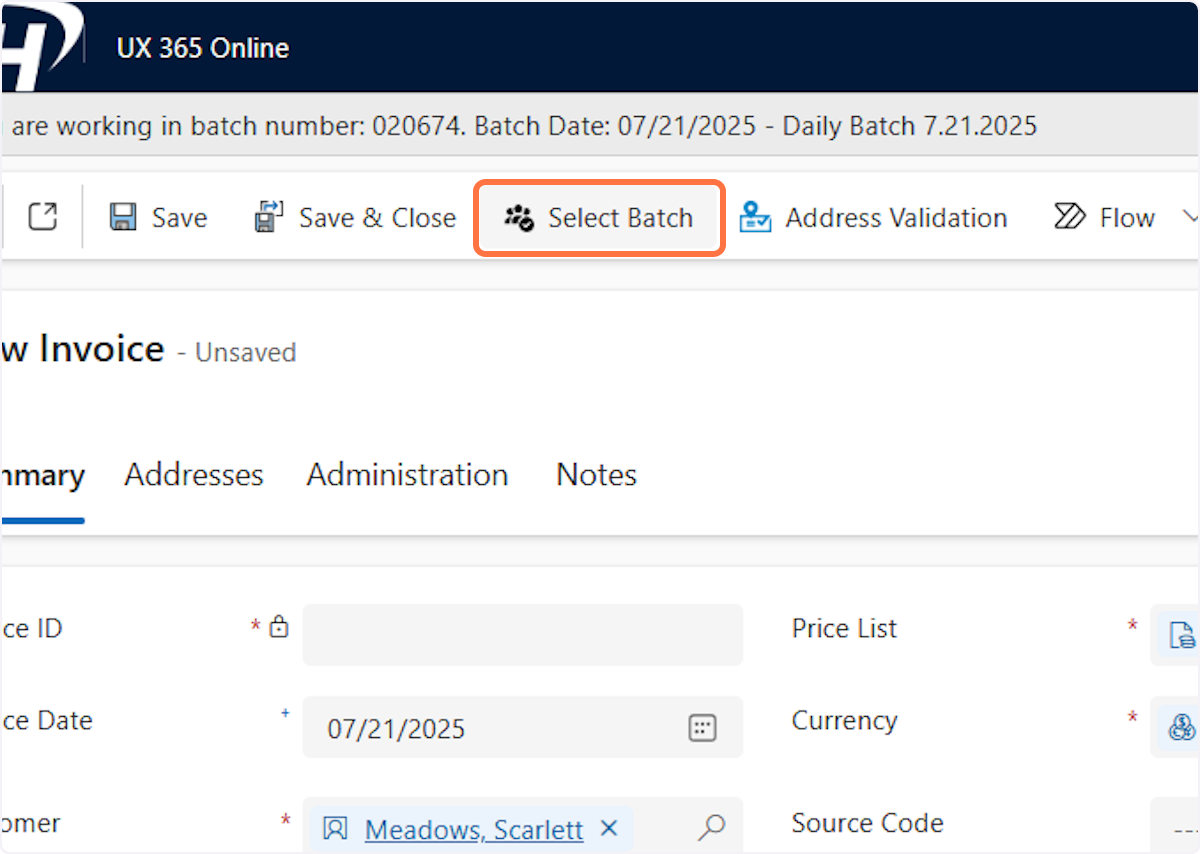 Click on Select Batch