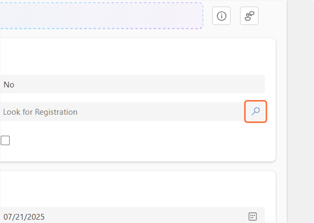 In the Registration field, click on the search icon