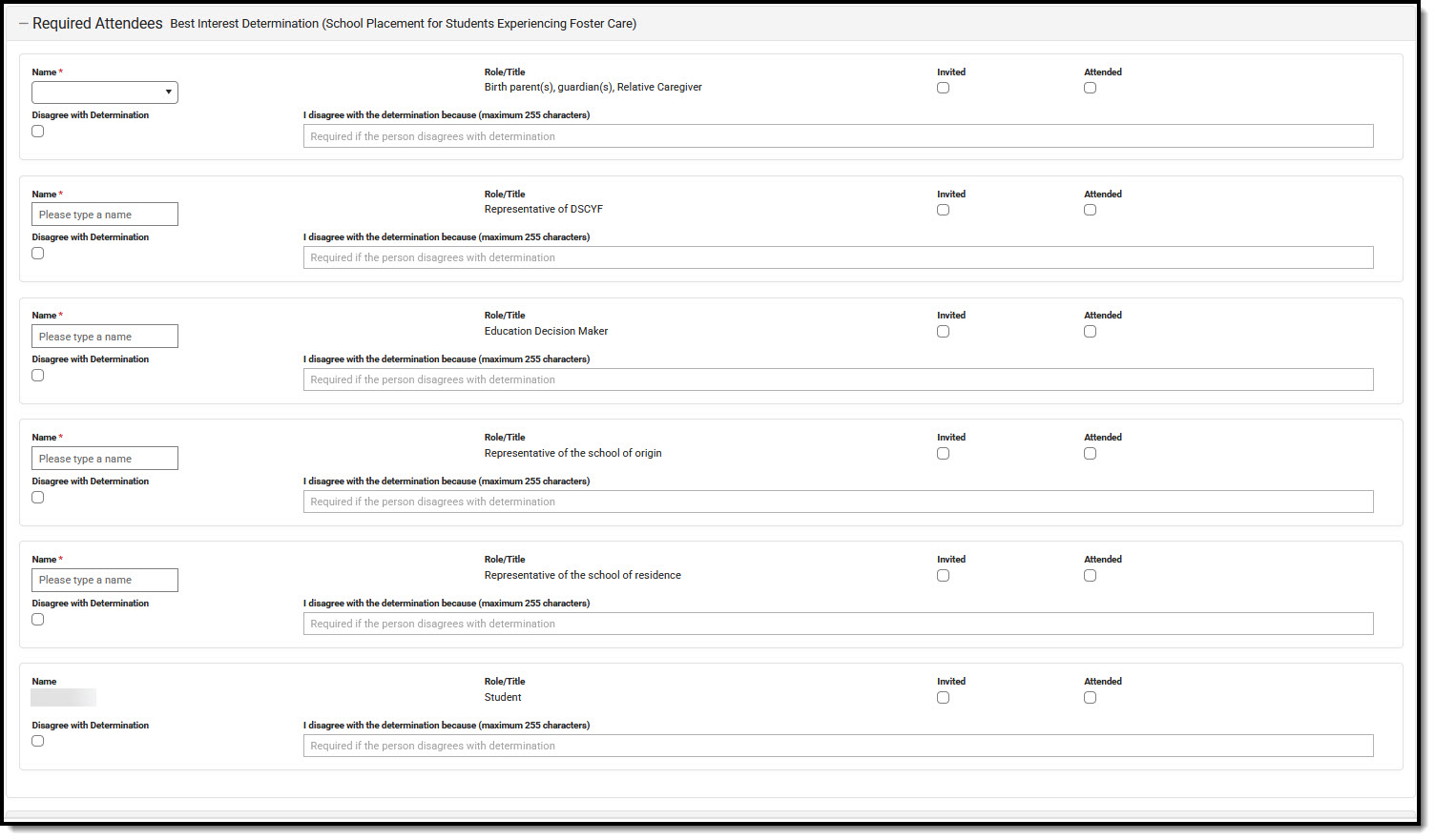 Screenshot of the Meetings Required Attendees Editor