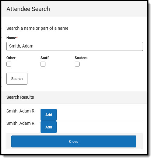 Screenshot of the Attendee Search