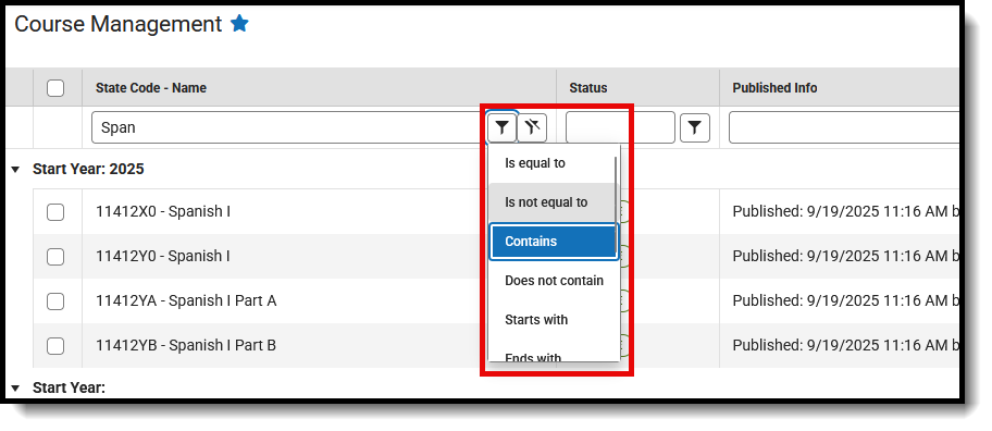 Screenshot of additional filter options. 
