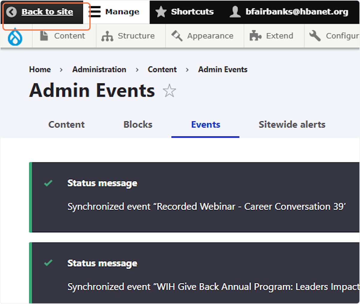 Click on Back to site