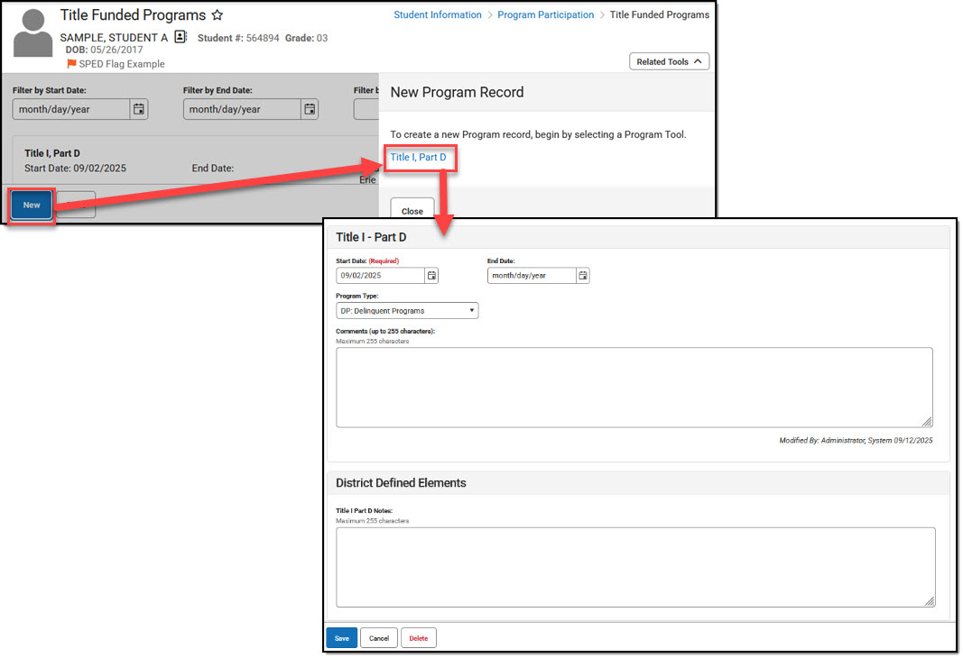Screenshot of a new Title Funded Program being entered.