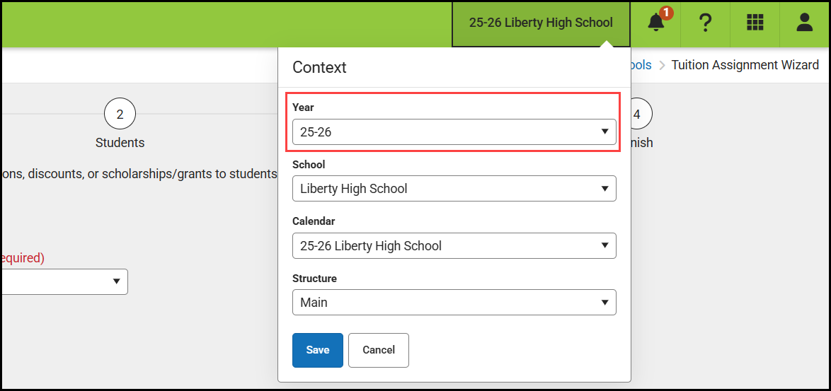 screenshot of context switcher