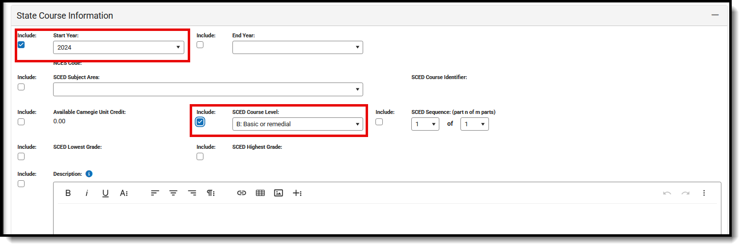 Screenshot of the Include chekcbox marked for two fields. 