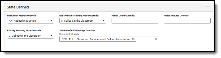 Screenshot of the State Defined card.