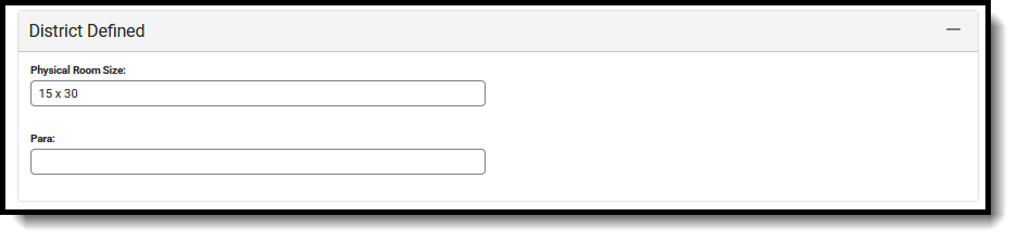 Screenshot of the District Defined Section Card. 