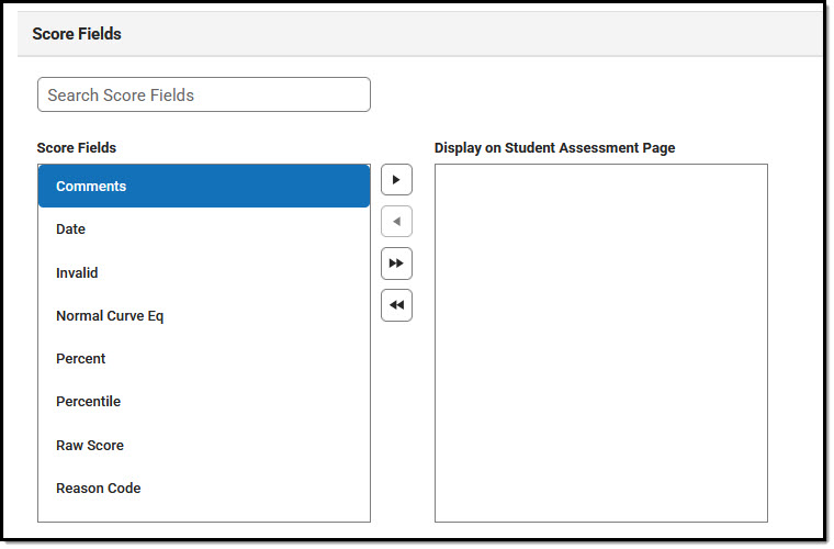 Image of the Score Fields section of the Test Detail.