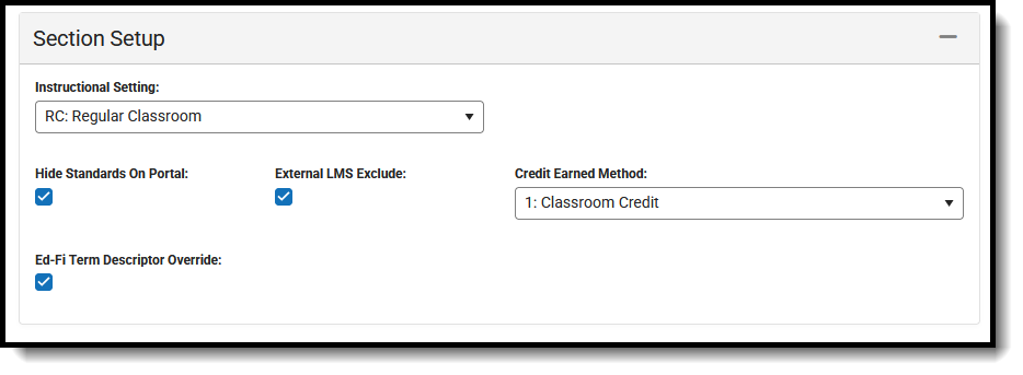 Screenshot of the available Section Setup fields. 