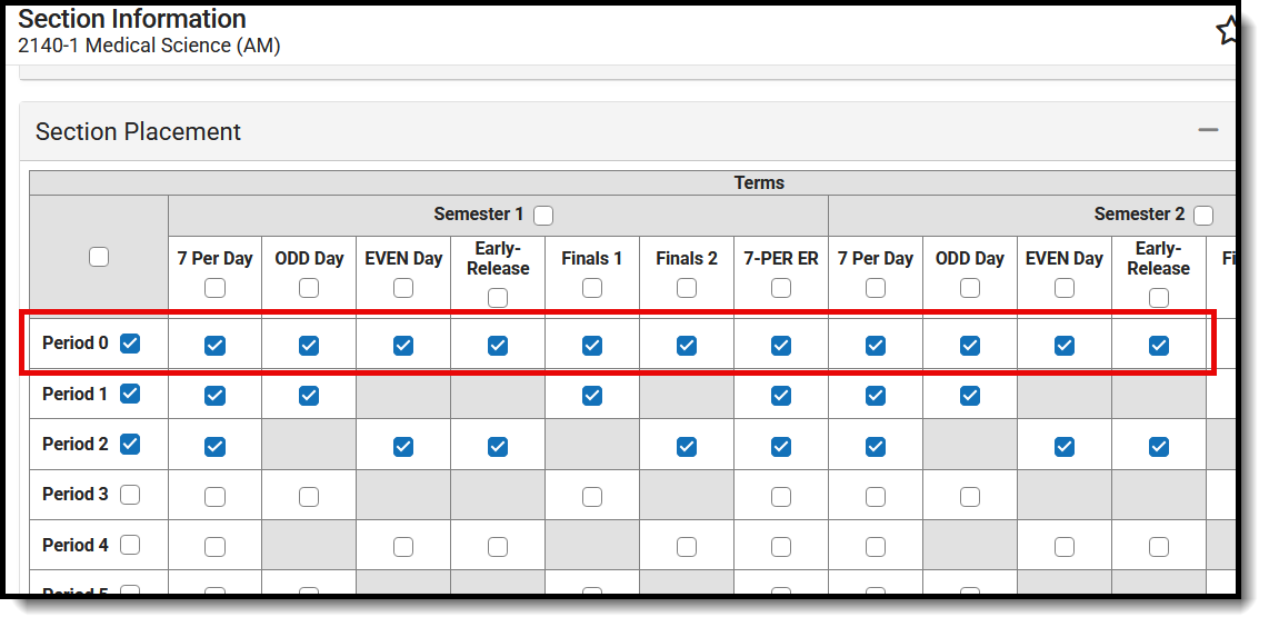Screenshot of the section placed in Zero Period, a non-instructional period. 
