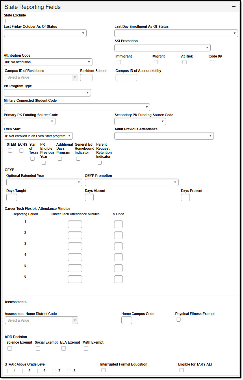 Image of the State Reporting Enrollment Editor.