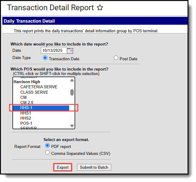 Screenshot of the transaction detail