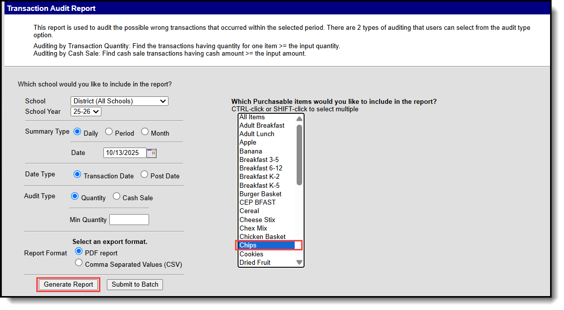 Screenshot of audit report