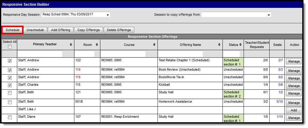 Screenshot of Schedule Responsive Day Offering