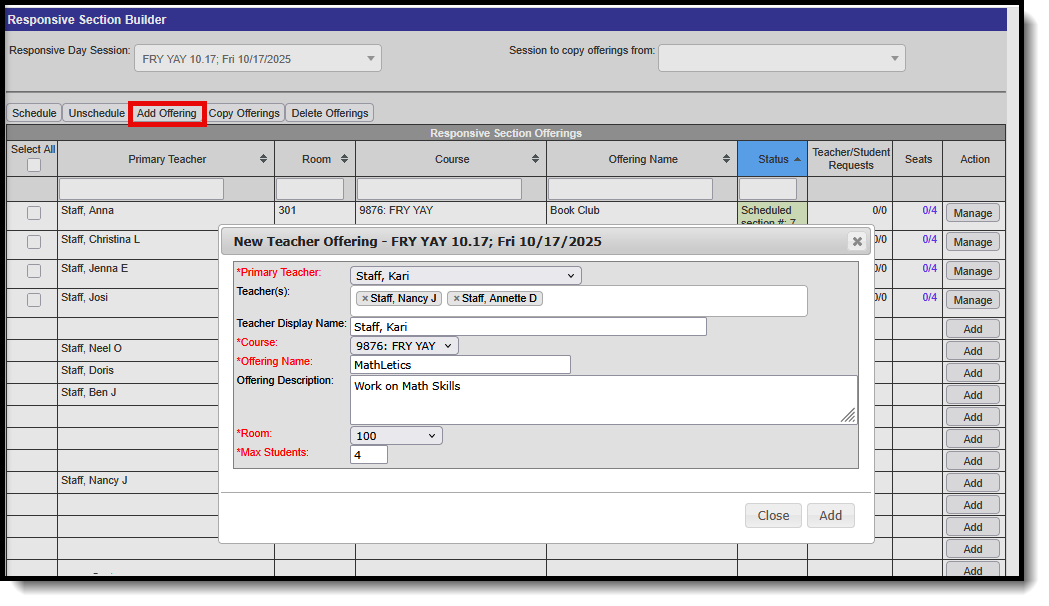 Screenshot of Add Responsive Offering