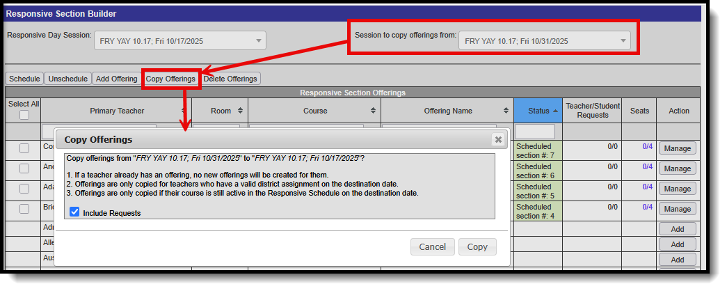 Screenshot of the Copy Offerings option. 