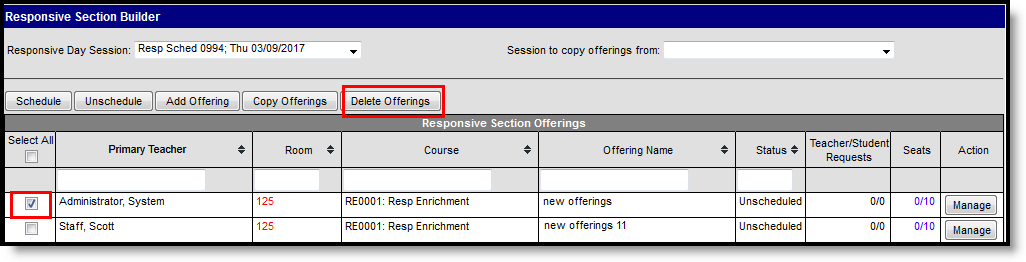 Screenshot of Delete Offerings