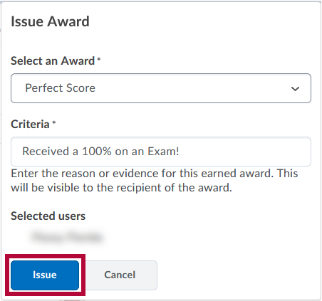 Shows the Issue button.