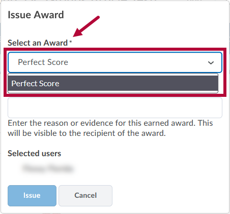 Shows Award list dropdown.
