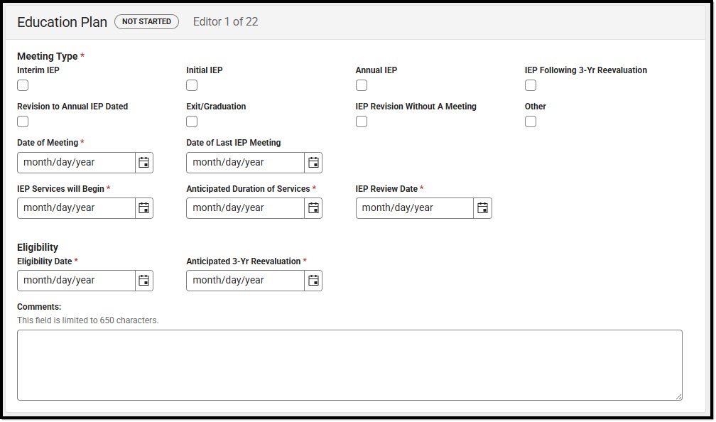 Screenshot of Education Plan editor.