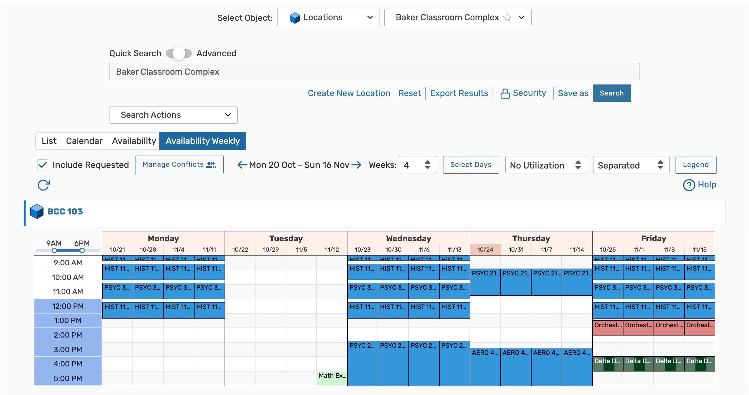 Resource search weekly availability view