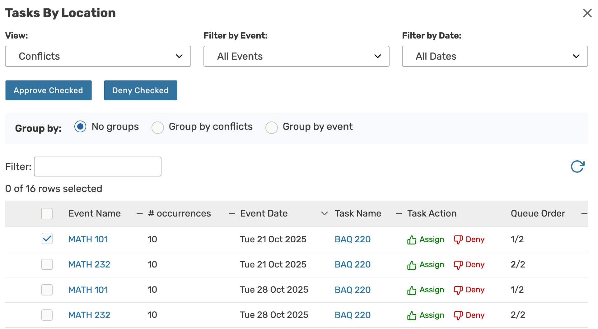 Tasks by Location view