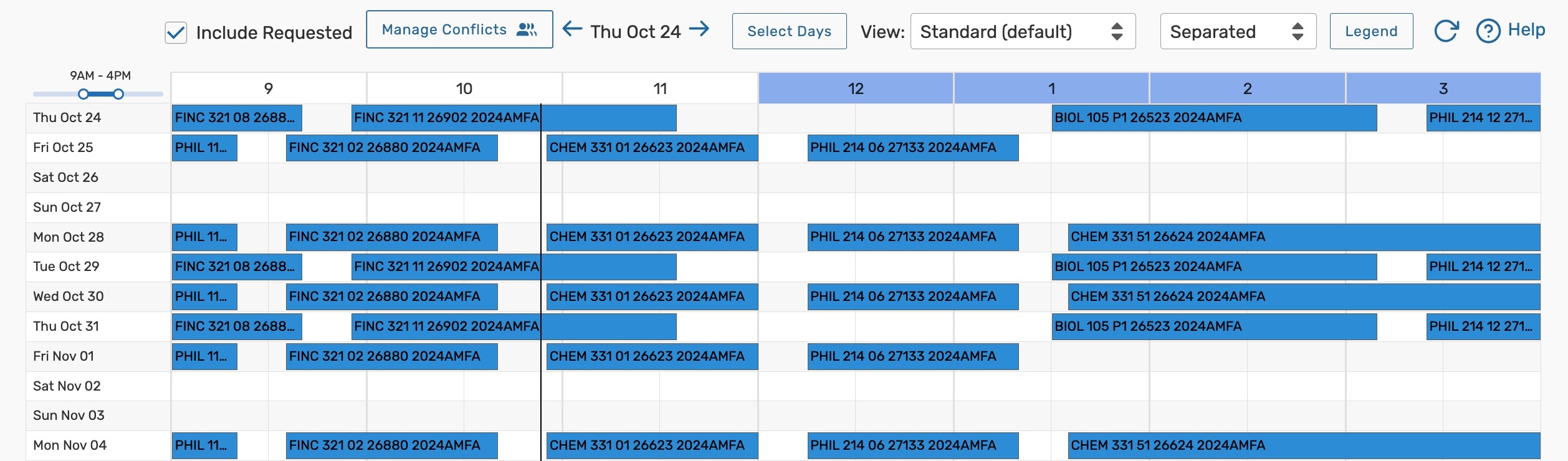 Location availability daily grid example