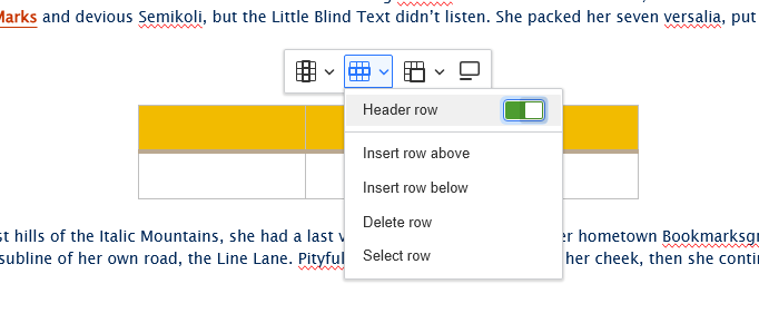 screenshot wysisyg table header options
