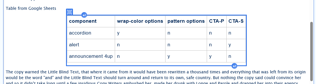screenshot wysisyg table from word