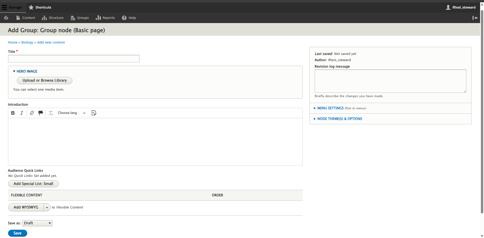 screenshot basic page edit screen  