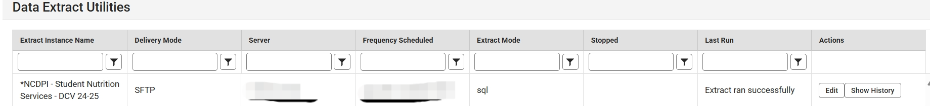 Data extract utilities list of extracts