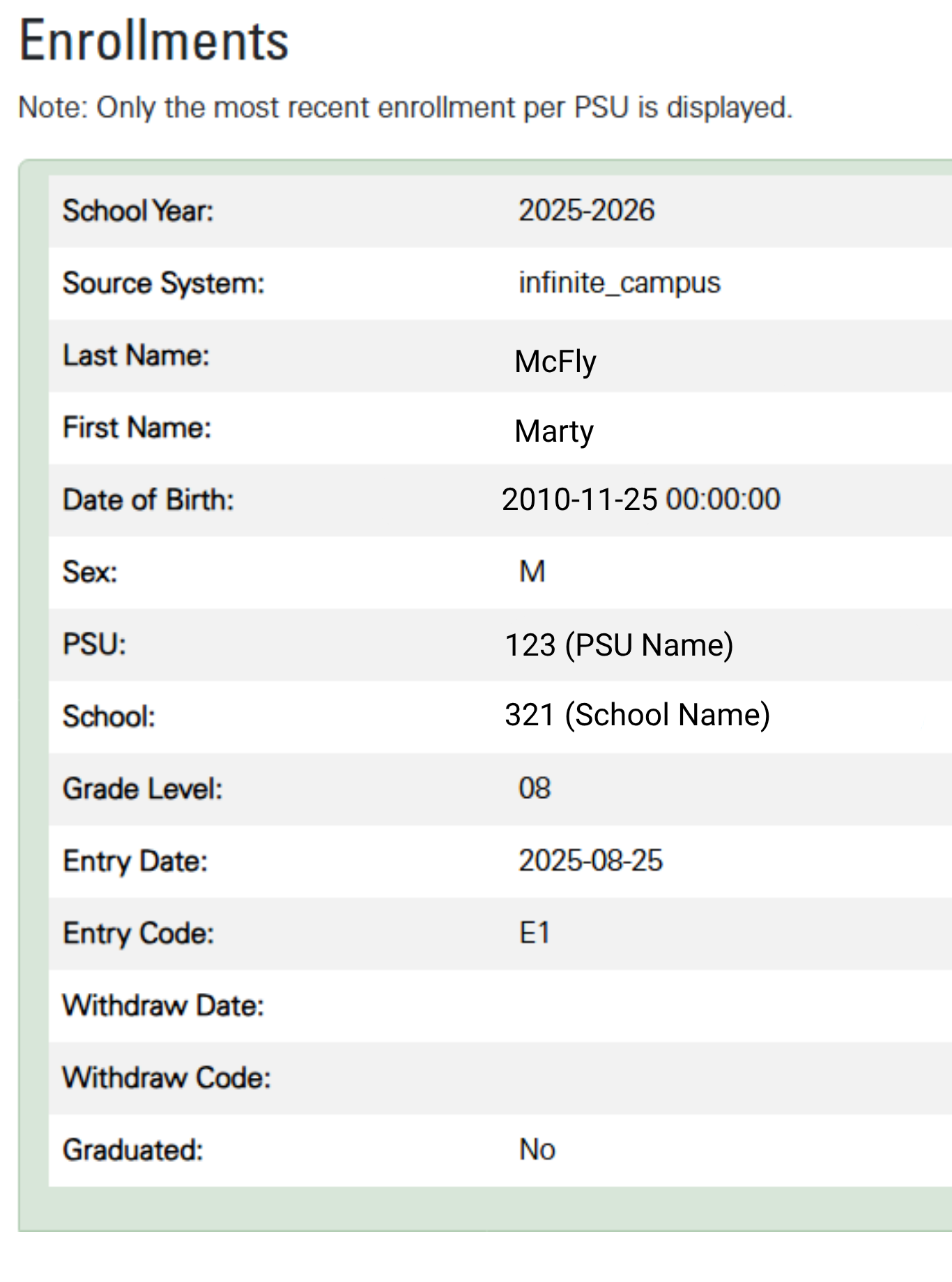 state student locator enrollment results