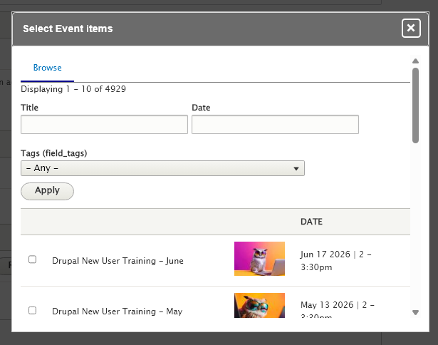 screenshot event 3-up event selection